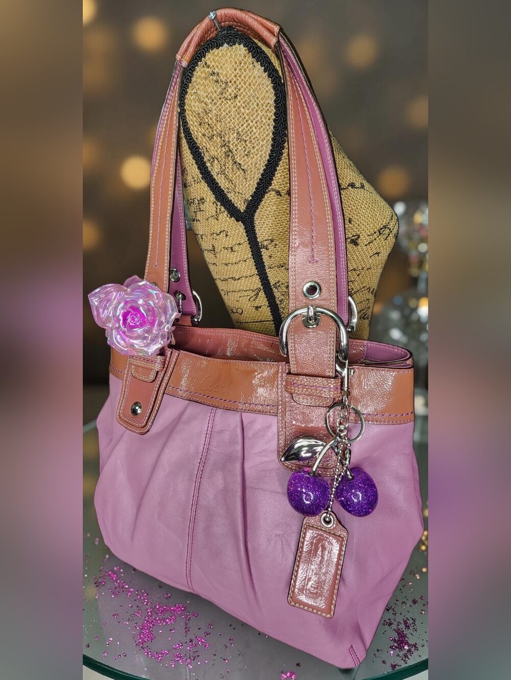 Y2K Vintage Coach Soho Pleated Leather Shoulder Bag In Pink Style number F13732 - Picture 8 of 16